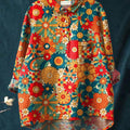 Women's  Hippie Floral Art Print Casual Cotton And Linen Shirt