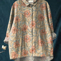Women's Vintage Floral Pattern Art Print Casual Cotton And Linen Ruffle Shirt