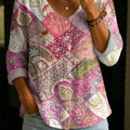 Women's Vintage Floral Pattern Art Print Casual Cotton Linen Shirt