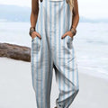 Women's Geometric Line Pattern Art Print Casual 100% Cotton Wide Leg Jumpsuit