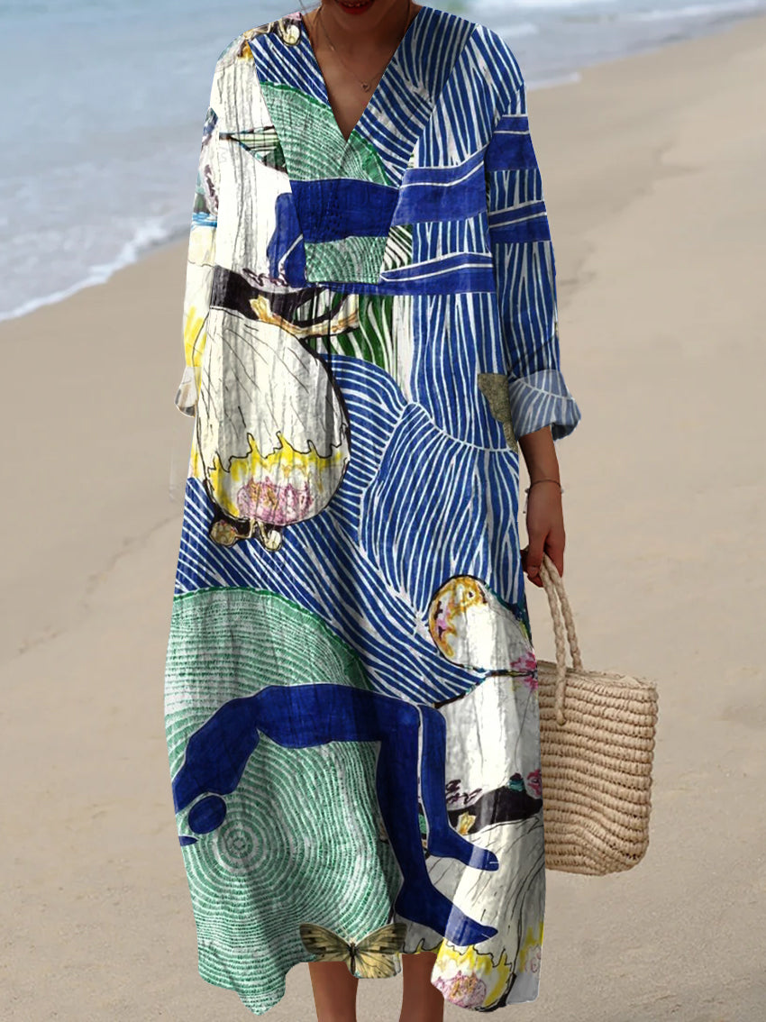 Women's Line Flower Pattern  Art Print Dress