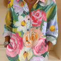 Women's Beautiful Colorful Abstract Floral Painting Art Print Casual Cotton Shirt