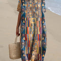 Women's Abstract Geometric Pattern Art Print Flowy Cotton Dress