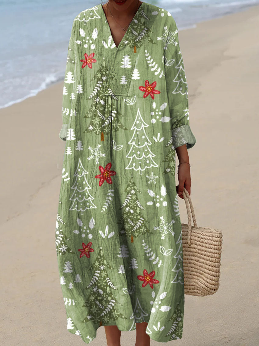 Women's Christmas Tree Pattern Art Print Cotton Dress