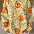 Women's Halloween Skull Leaves Flowers Pattern Art Print Casual Cotton Sweatshirt