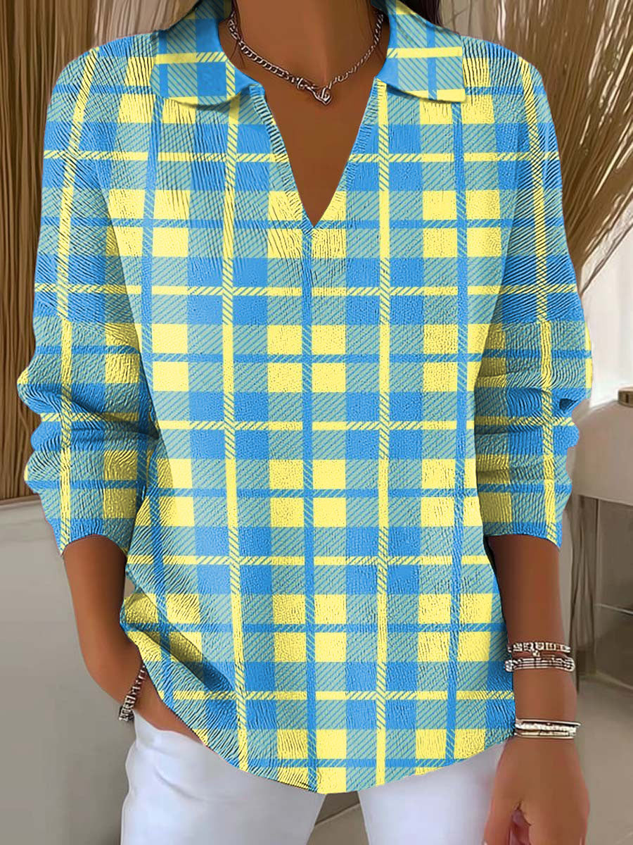 Women's Colorful Plaid Color Printed Casual Sweater