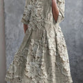 Robe vintage élégante à manches courtes et poches, imprimée florale brodée, style décontracté. 