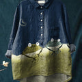 Women's Simple Frog Color Block Art Print Casual Cotton And Linen Shirt