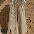 Cozy Buttoned Slits Cotton-linen Wide-leg Pants