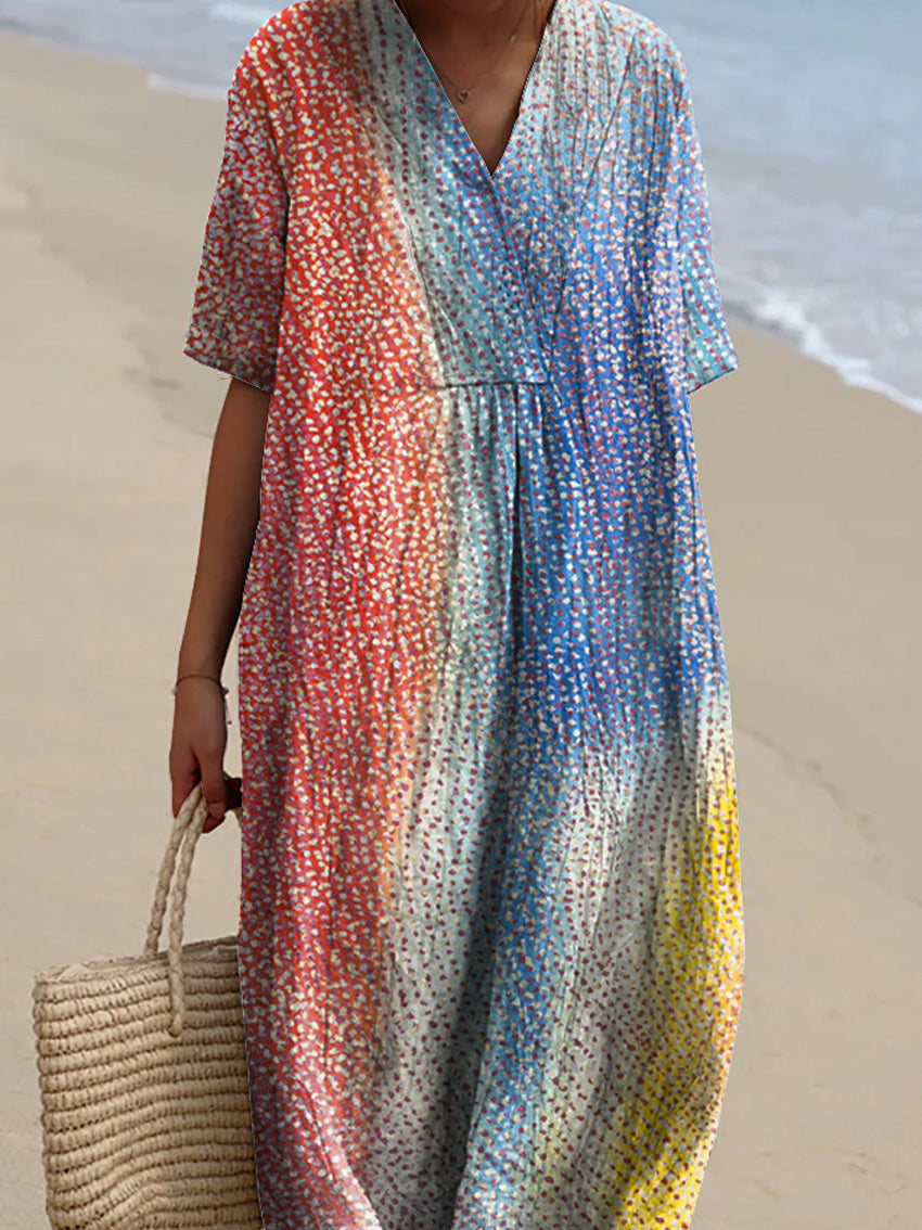 Multicolor Ombre Pattern Printed Women's Flowy Dress