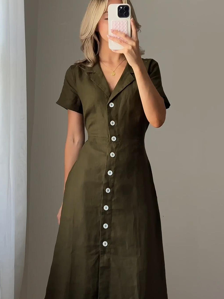 Linen Button Dress with Adjustable Belt