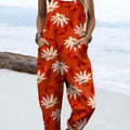 Damen-Jumpsuit mit Vintage-Blumenmuster, lässig, aus 100 % Baumwolle, weites Bein 