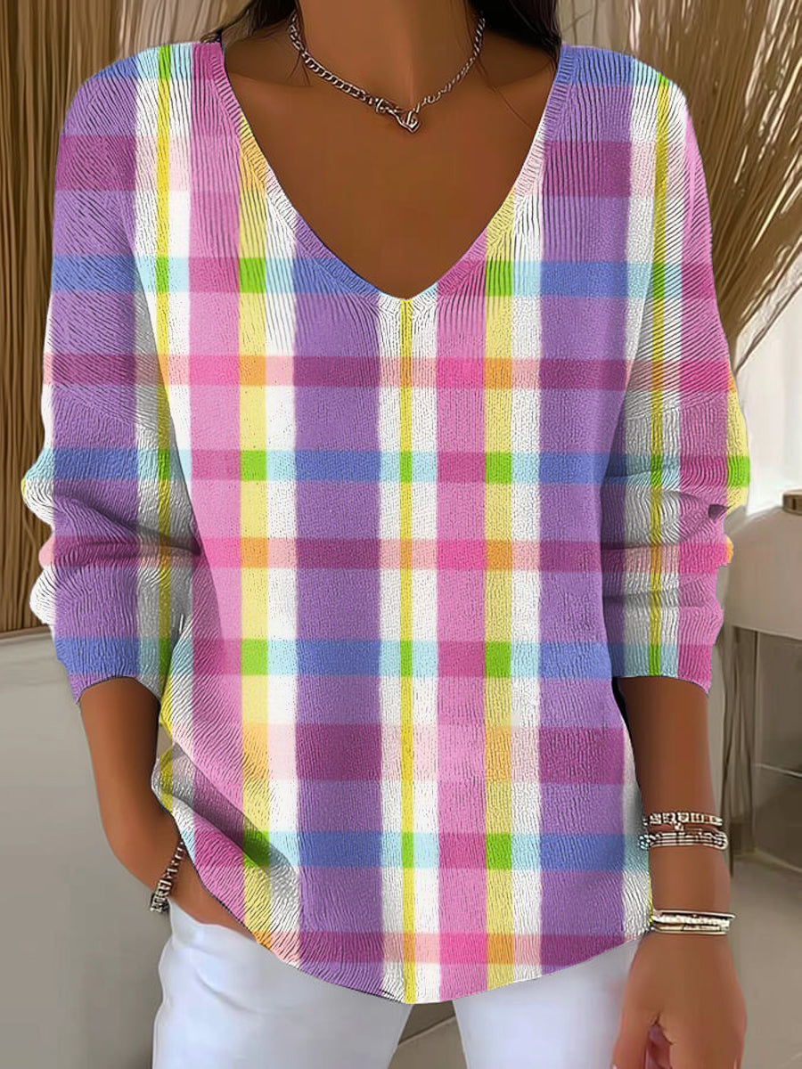womens-colorful-stripe-painting-art-print-casual-pullover-sweater