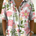 Women's Vintage Floral Art Print Cotton-linen Short-sleeve Shirt