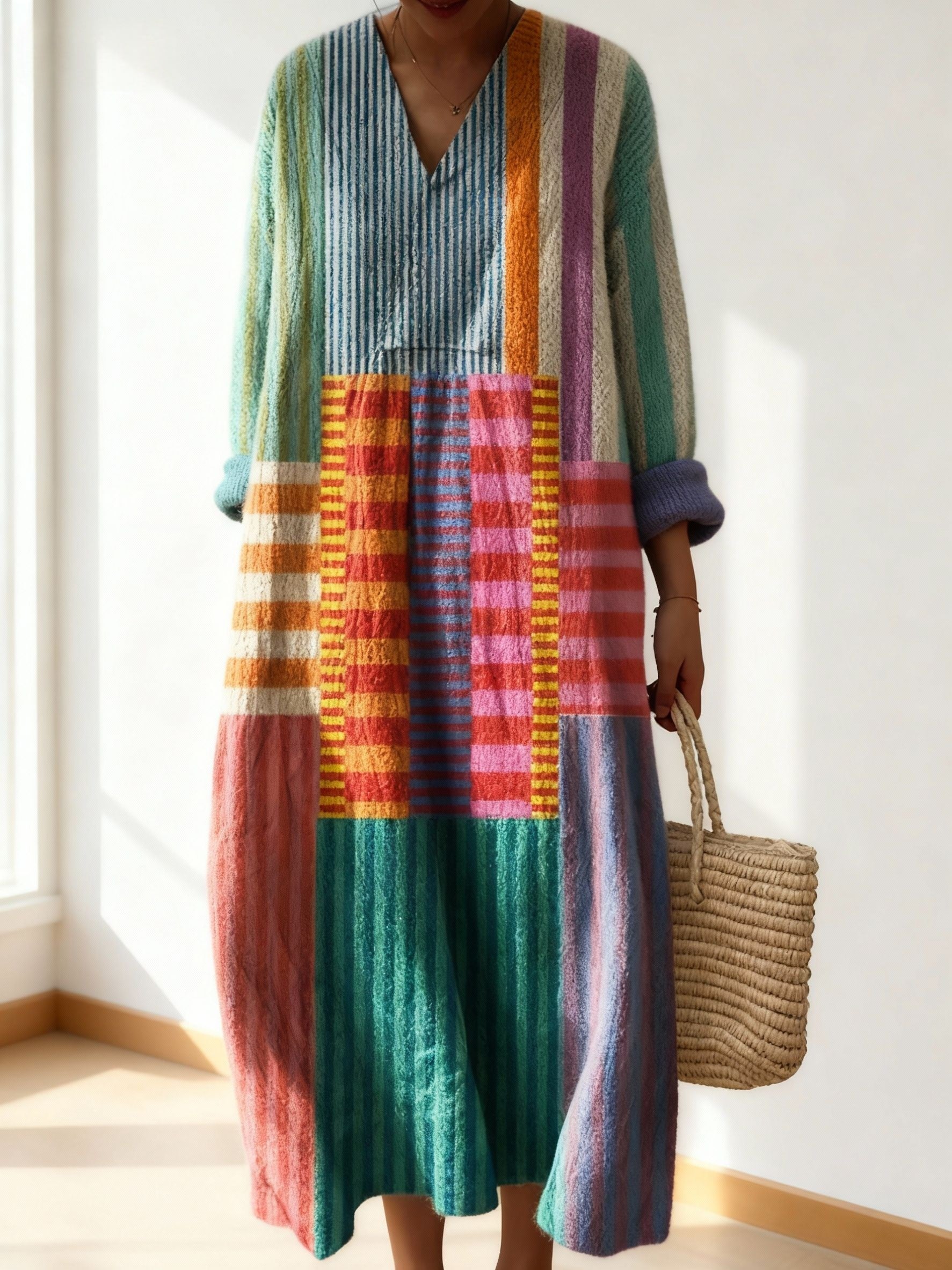 Women's Geometric Art Print Casual Cotton Sweater Dress