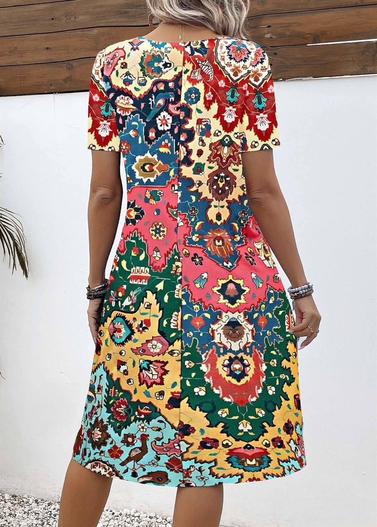 Rainbow Color Breathable Tribal Print A Line Dress