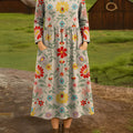 Women's Vintage Floral Pattern Art Print Cotton Lapel Shirt Dress