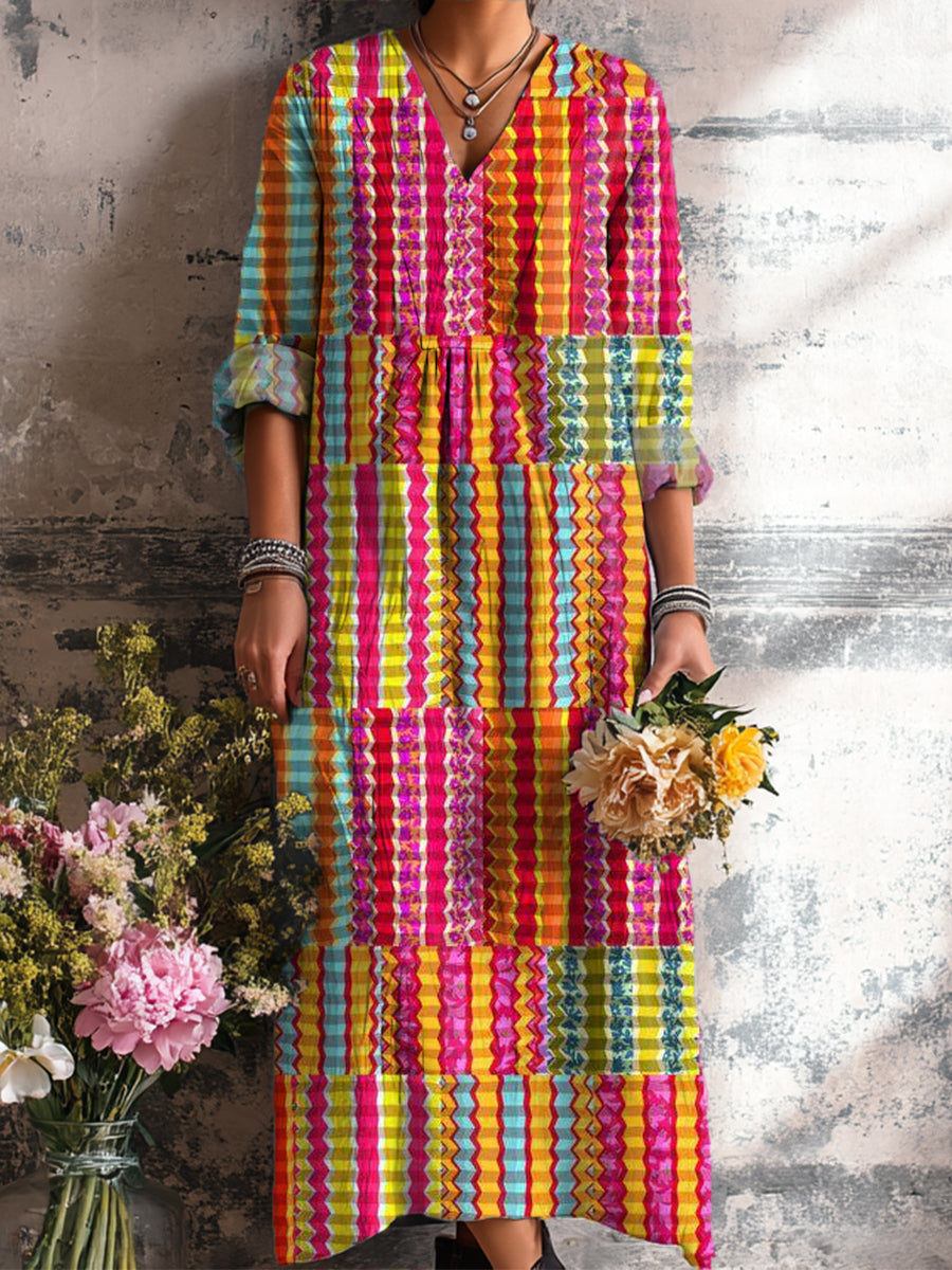 Women's Abstract Colorful Stripes Painting Art Print Dress