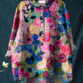 Women's Vintage Lovely Floral Art Print Casual Cotton And Linen Shirt
