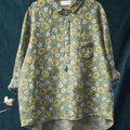 Women's Floral Art Print Casual Cotton And Linen Shirt