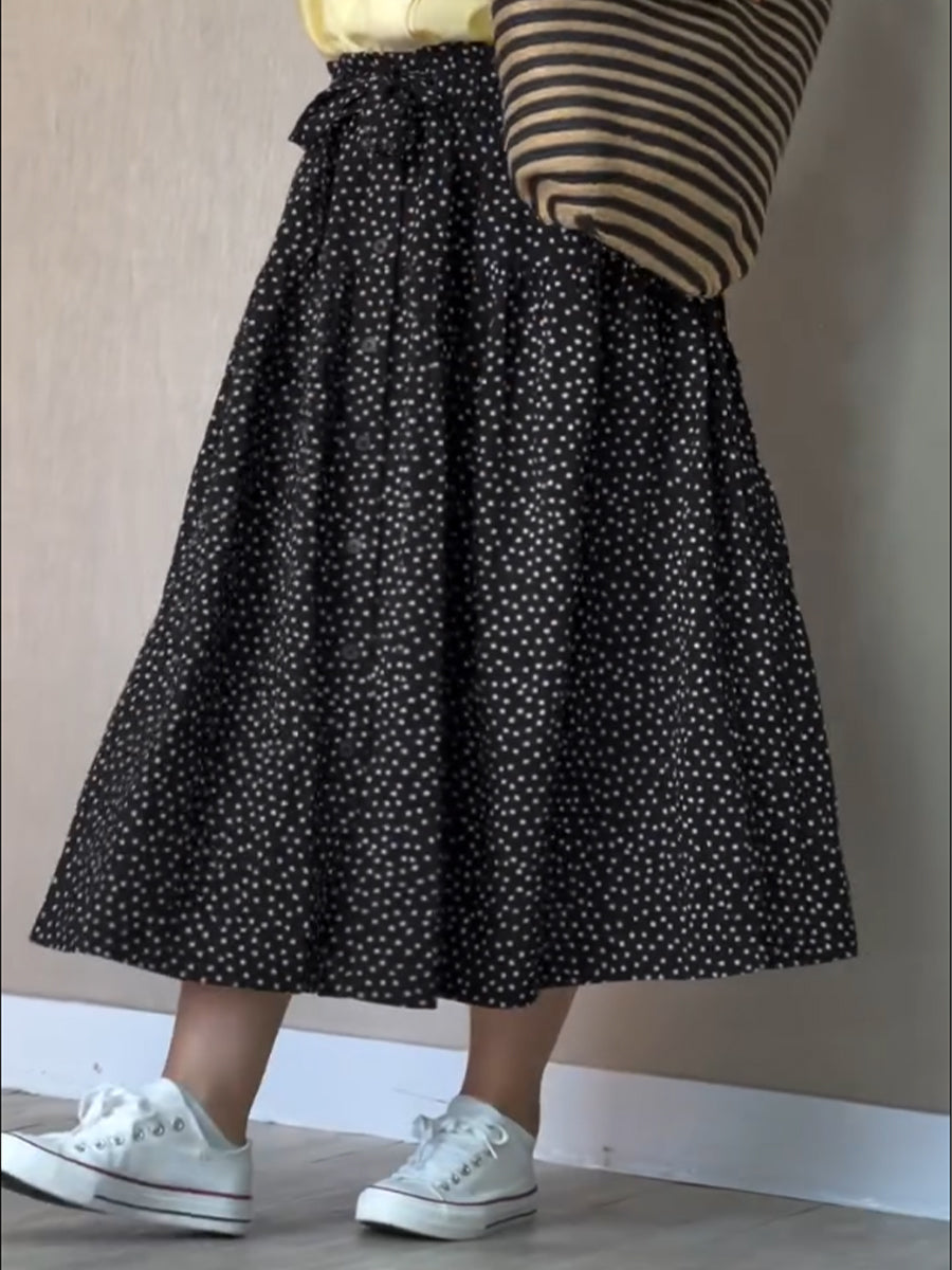 Women's Black Polka Dot Casual Cotton Skirt
