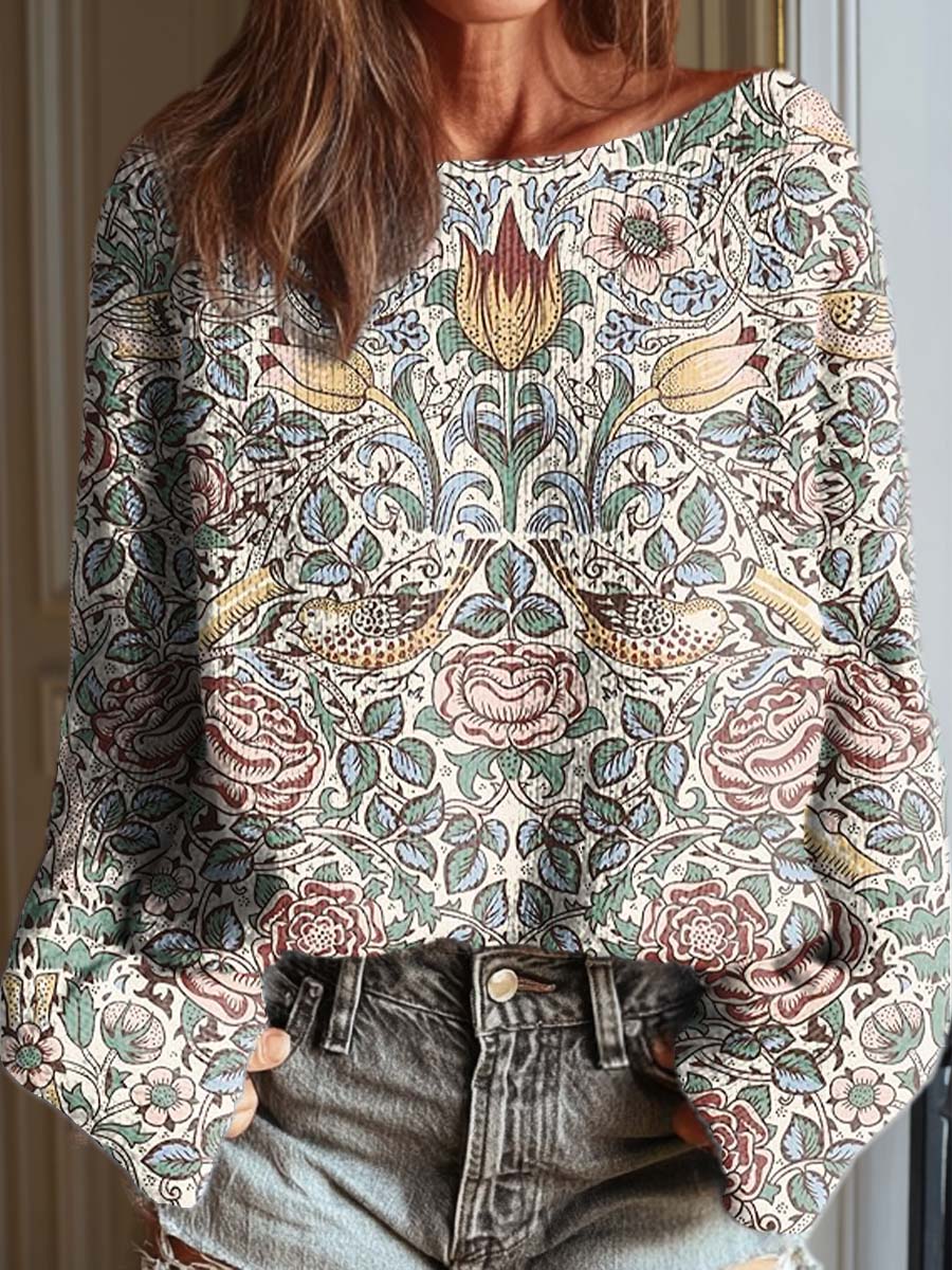 womens-retro-ethnic-art-flowers-casual-pullover-sweater-ofus