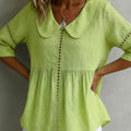 Vintage Openwork Lace Peter Pan Collar Cotton-linen Blouse