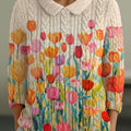 womens-vintage-flower-art-print-casual-peter-pan-collar-3-4-sleeve-sweater-91yu