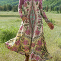 Women's Vintage Flower Art Print Long-sleeved Dress