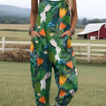 Women's Art Creative Forest Cute Bunny Print Casual 100% Cotton Wide Leg Jumpsuit