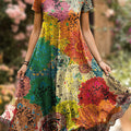 Women's Beautiful Colorful Abstract Floral Painting Art Print Sleeveless Cotton Pocket Dress