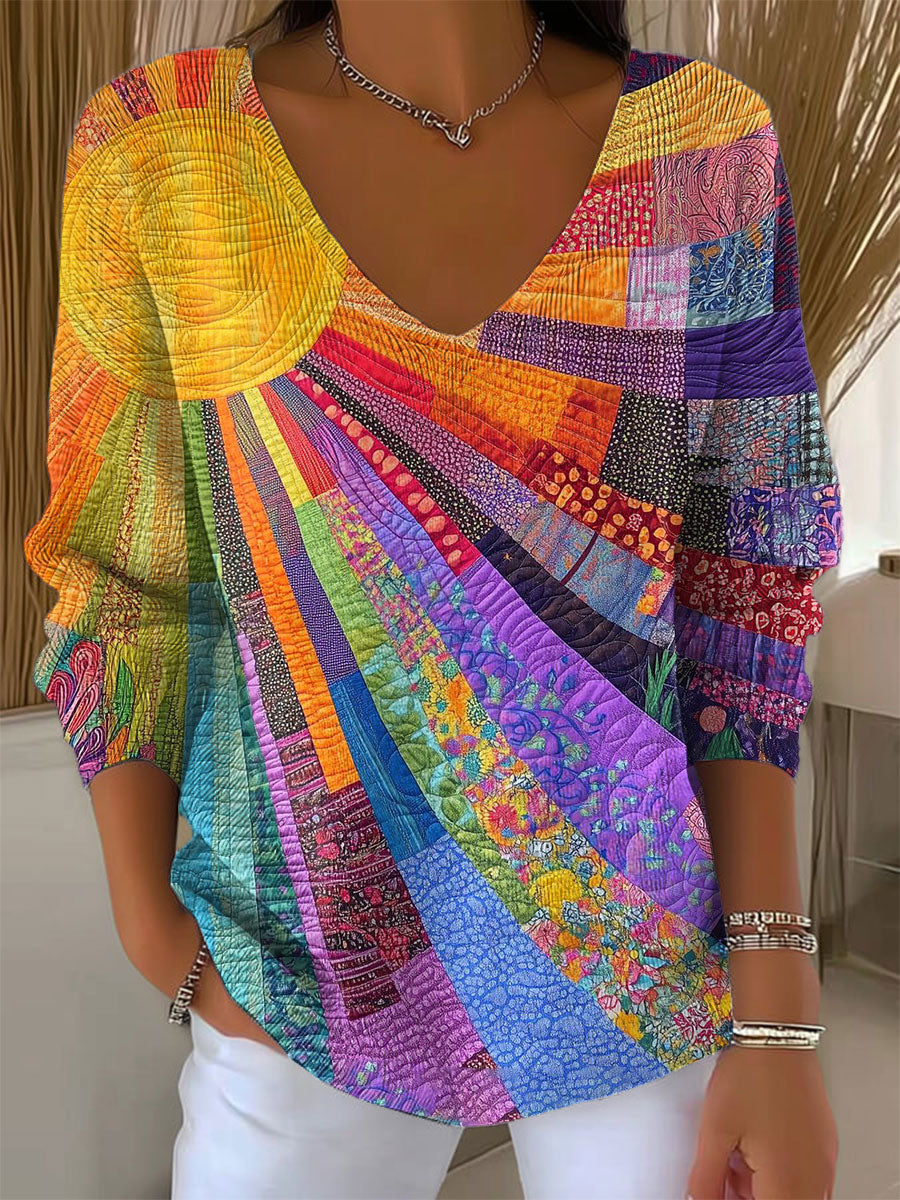 Women's Vintage Sunshine  Art Print Casual Pullover Sweater