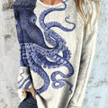 Vintage Deep Sea Octopus Tentacles Art Printed Women's Button Back Casual Knitted Shirt
