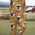 Women's  Funny Sheep Art Print Casual 100% Cotton Wide Leg Jumpsuit