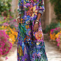 Women's Abstract Colorful Floral Painting Art Print Dress