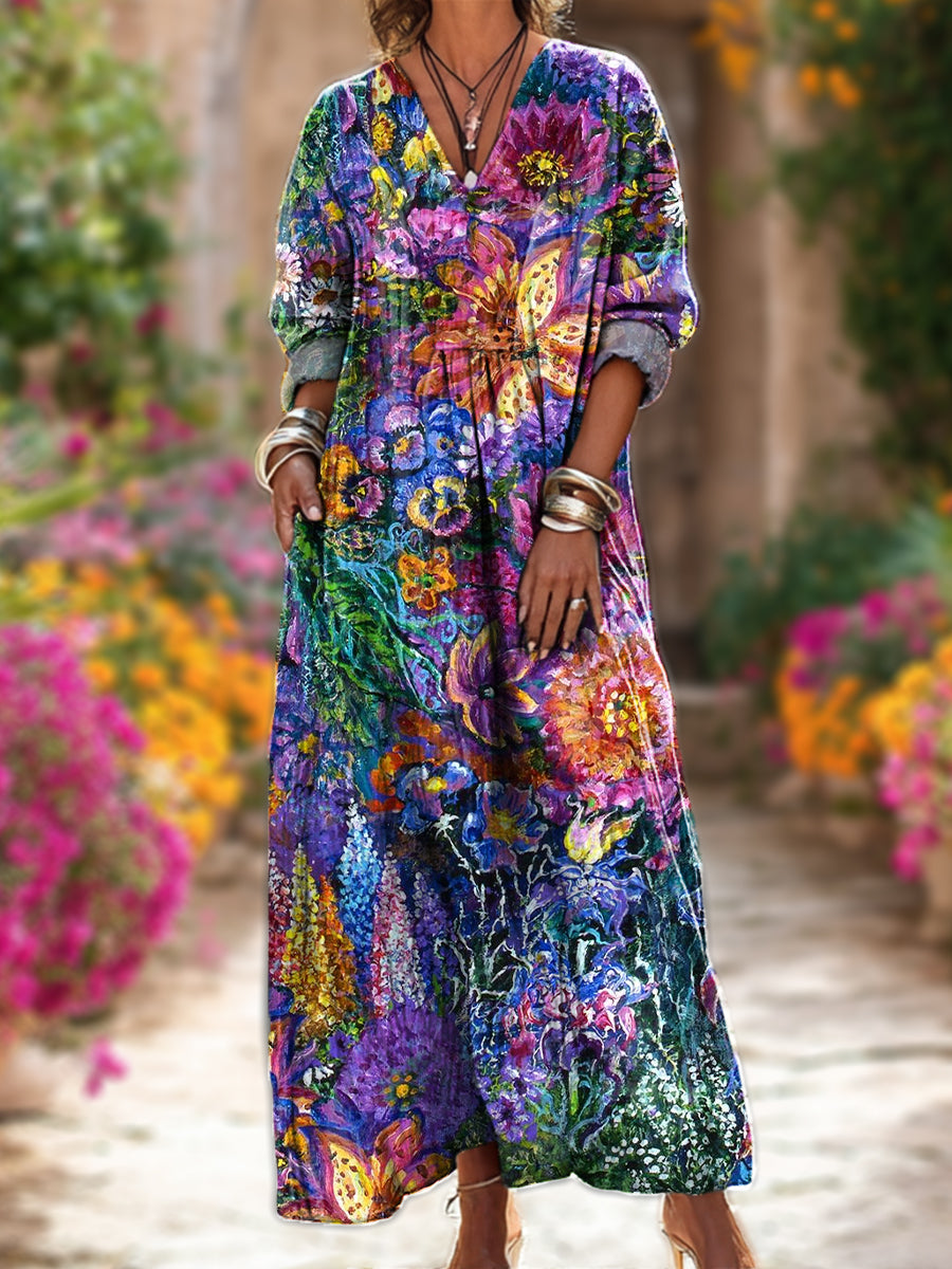 Women's Abstract Colorful Floral Painting Art Print Dress