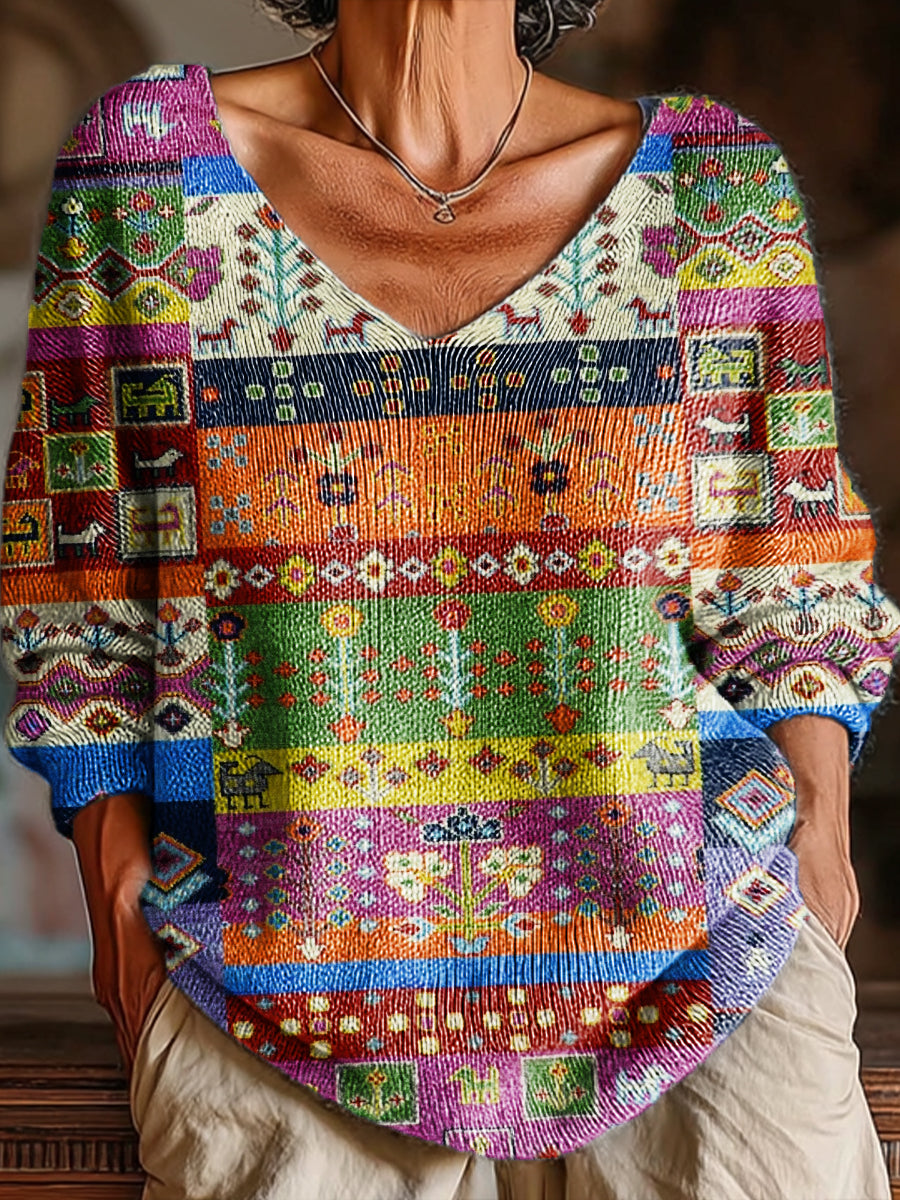 womens-vintage-ethnic-geometric-splicing-painting-art-print-casual-pullover-sweater