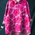 Vibrant Pink Floral Pattern Printed Women's Casual Cotton And Linen Shirt