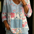Artistic Polka Dot & Floral Patchwork Print Cotton Shirt -Women's Elegant, Casual, Soft Cotton Top