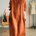 Women's Solid Color Loose Stylish Casual V-neck Long Dress