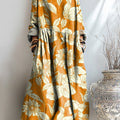 Women's Beautiful Large Flower Painting Art Print Pocket Cotton Dress