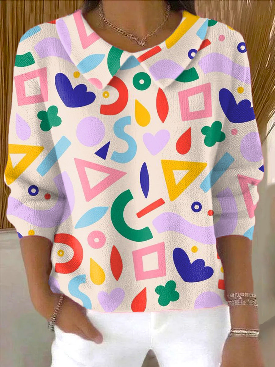 womens-abstract-colorful-geometric-pattern-painting-art-print-casual-peter-pan-collar-3-4-sleeve-sweater