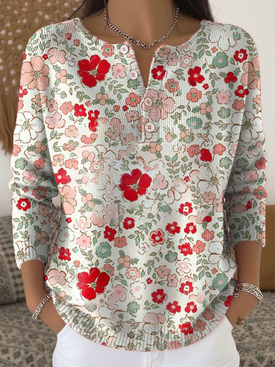 Vintage Flower Art Print Buttoned Cardigan Sweater