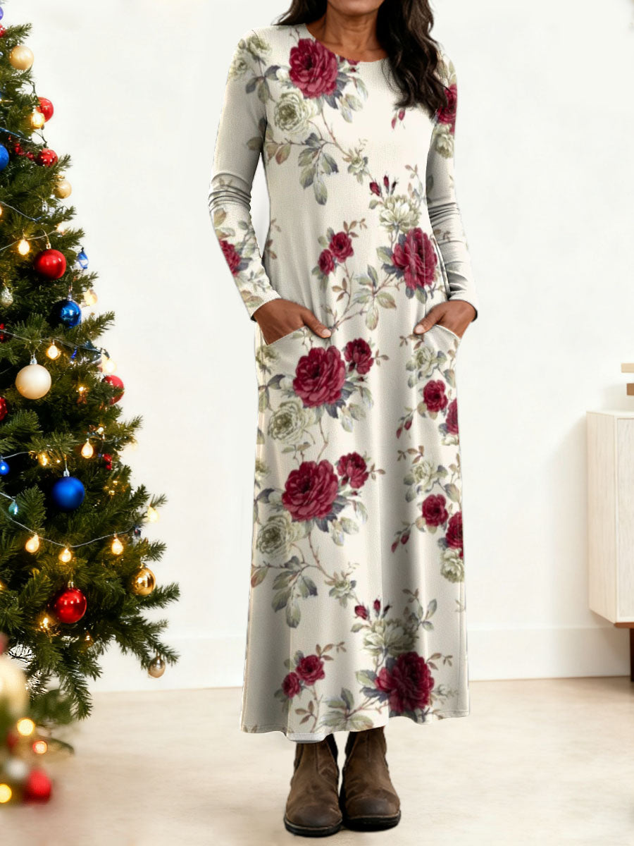 Women's Floral Pattern Art Print Long-sleeved Dress
