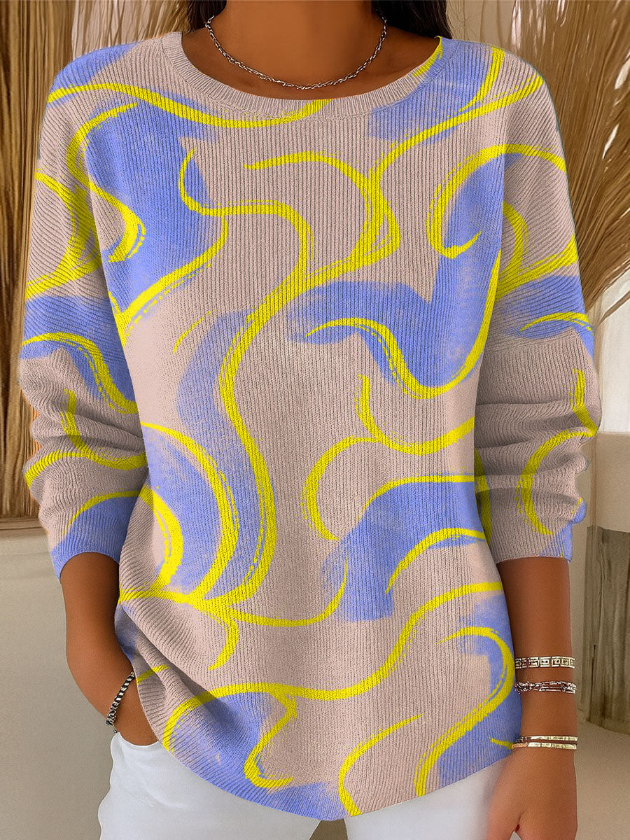 Women's Thick And Thin Lines Prints Casual Pullover Sweater