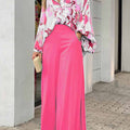 Women's Floral Art Print Loose Casual Shirt Wide-leg Pants Suit