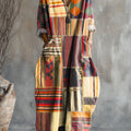 Women's Vintage Patchwork Art Pattern Print Pocket V-neck Cotton Dress