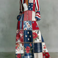 Women's Vintage Floral Patchwork Art Elegant Romantic Casual Vacation Maxi Dress