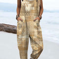 Women's  Vintage Abstract Geometric Art Print Casual 100% Cotton Wide Leg Jumpsuit