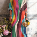 Women's Abstract Geometric Colorful Stripes Painting Art Print Dress